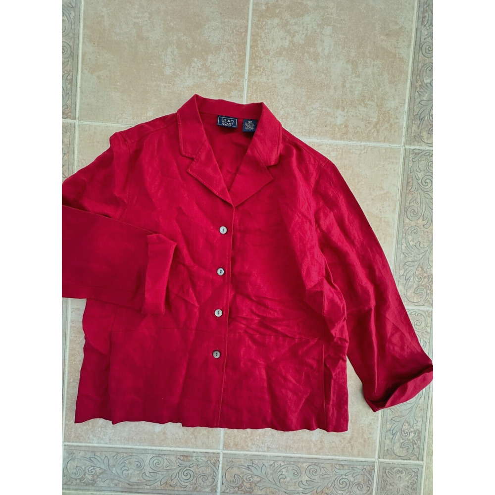 Laura Scott Red Du Jour Linen blend Blouse Women size 12 P